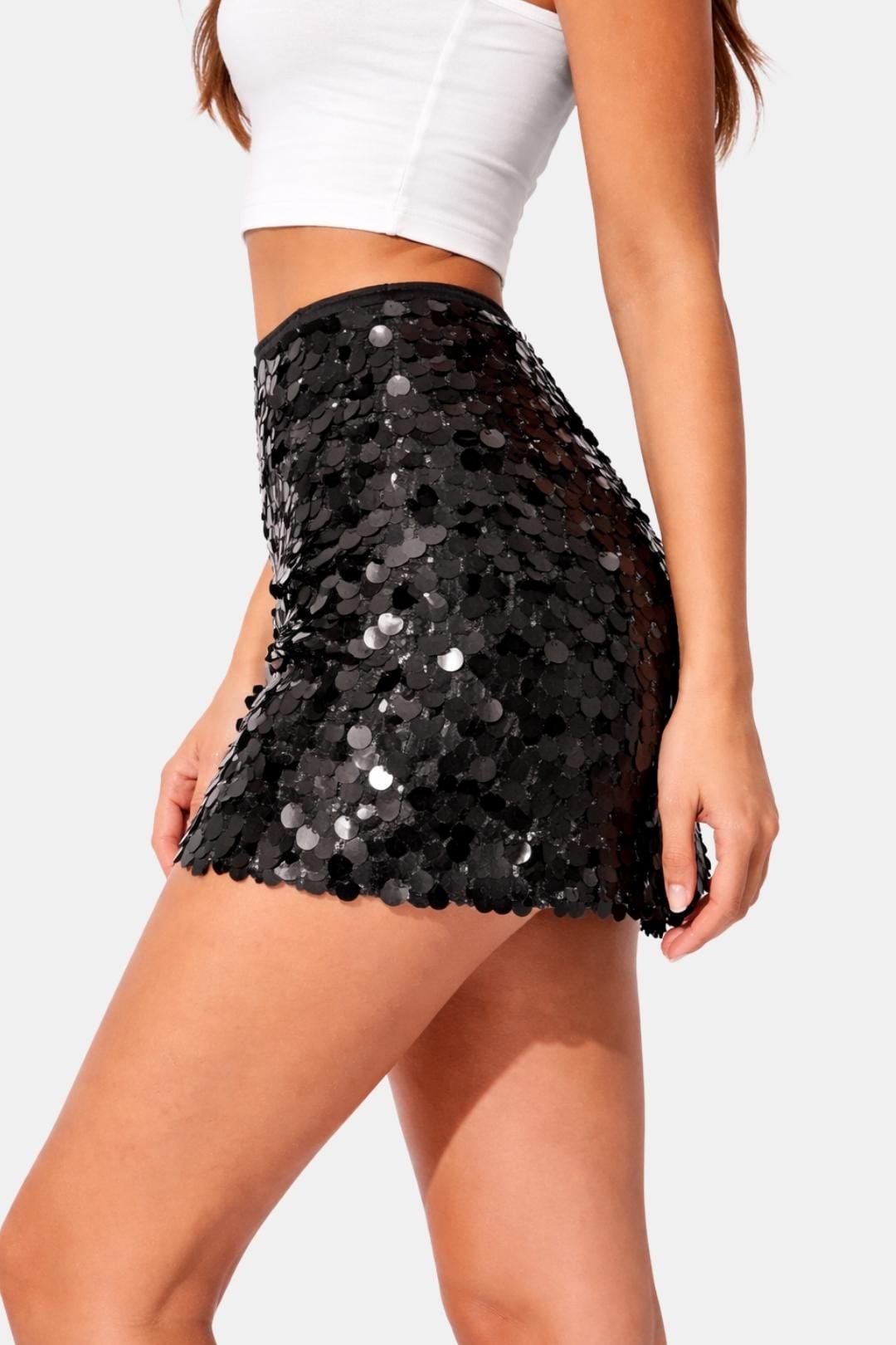 Rayna – High-Waist Sequin Mini Skirt with Evening Shine