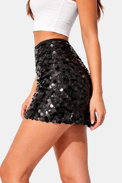 Rayna – High-Waist Sequin Mini Skirt with Evening Shine