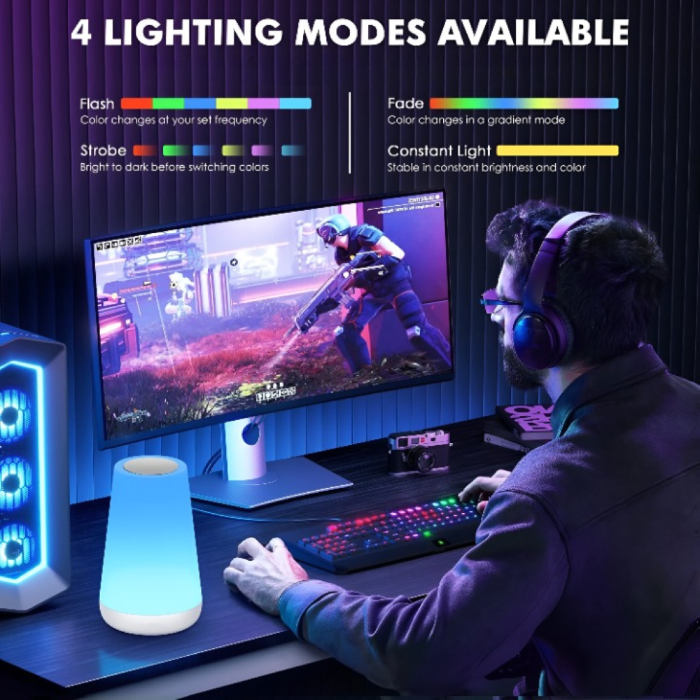 Uppladdningsbar RGB LED Bordslampa med Fjärrkontroll - 13 Färger Växlande Trådlös Bordslampa