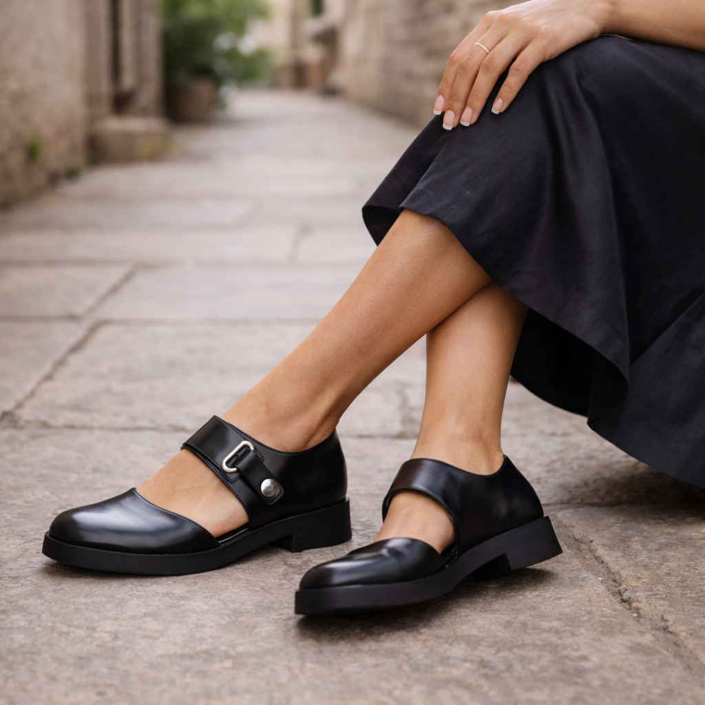 Chaussures Mary Jane pour Femmes | Cuir Noir | Lanière à Boucle, Confort Ajusté