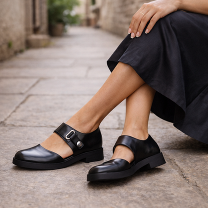 Chaussures Mary Jane pour Femmes | Cuir Noir | Lanière à Boucle, Confort Ajusté