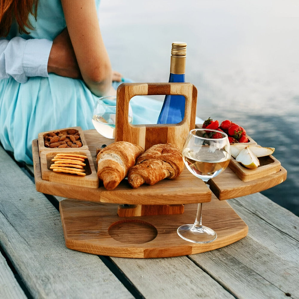 Picknicktafel Hout Met Wijnhouder Opvouwbaar Draagbaar 31x36x26cm | Restfield
