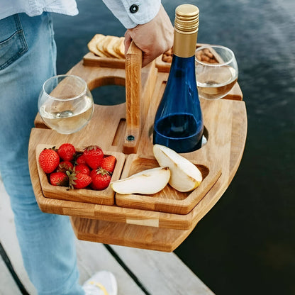 Picknicktafel Hout Met Wijnhouder Opvouwbaar Draagbaar 31x36x26cm | Restfield