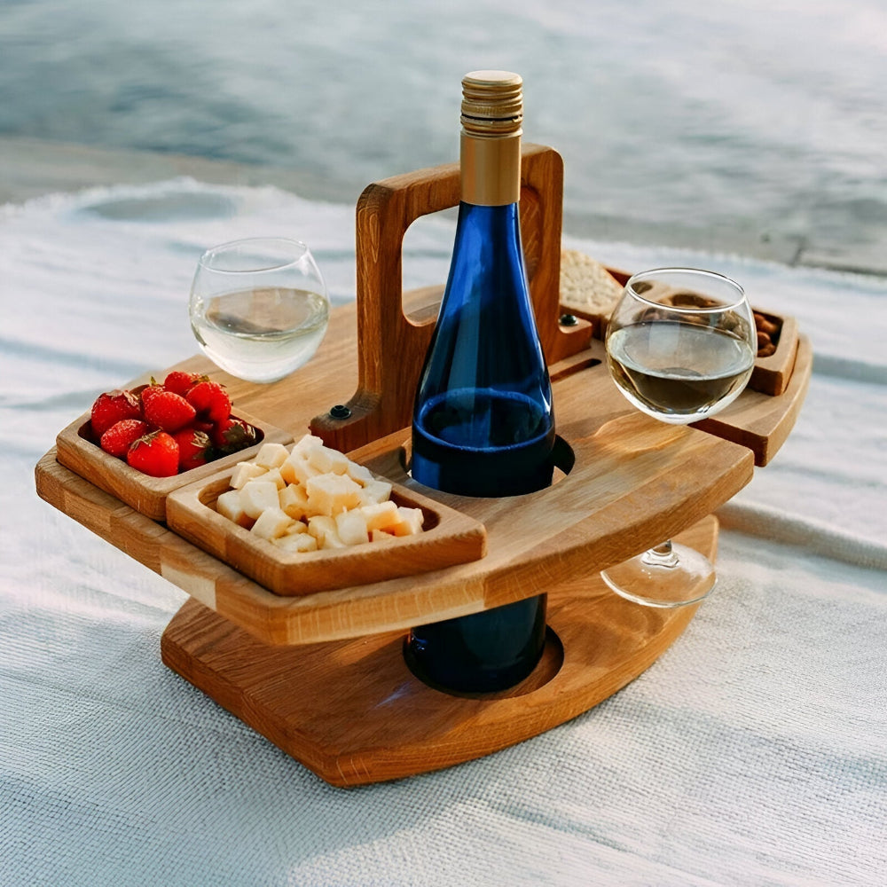 Afneembare Picknicktafel van Hout met Wijnvakken – Ideaal voor Buitenactiviteiten