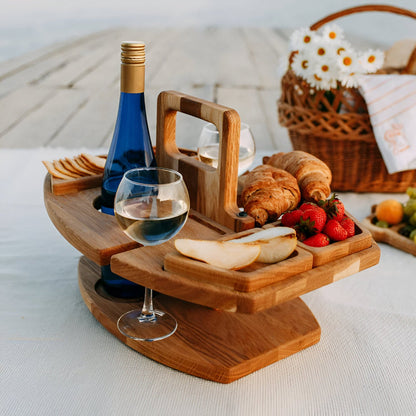 Afneembare Picknicktafel van Hout met Wijnvakken – Ideaal voor Buitenactiviteiten