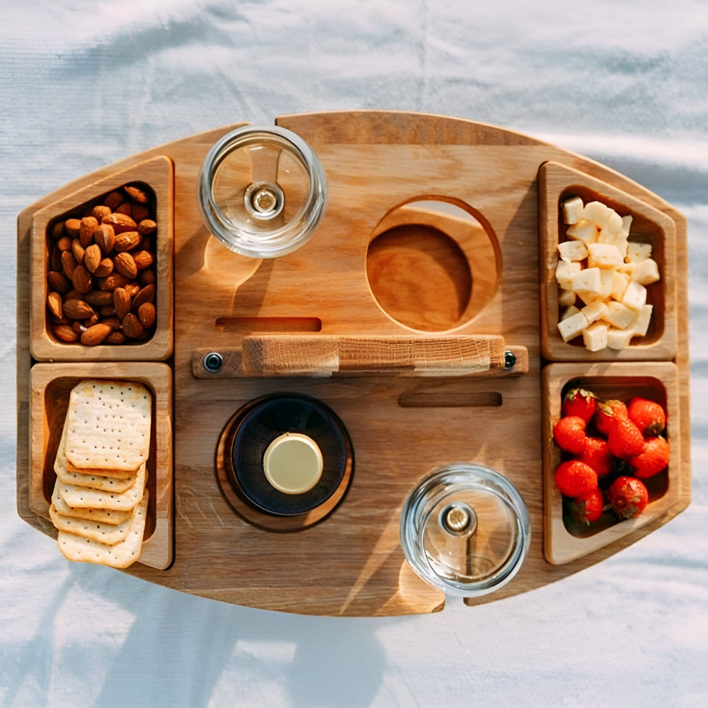 Picknicktafel Hout Met Wijnhouder Opvouwbaar Draagbaar 31x36x26cm | Restfield