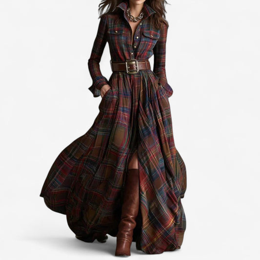 Elegantes zeitloses kariertes Maxikleid