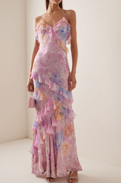 Mirabel - Ruffle V-Neck Maxi Holiday Dress