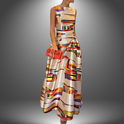Robe longue femme au motif géométrique élégant, silhouette flatteuse. - 1