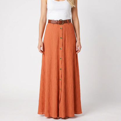 Rok dames | Linnen look maxi rok met losse pasvorm