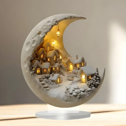 Royallure Acrylic Moon Light Village Scene Tabletop Decor for Home Accent