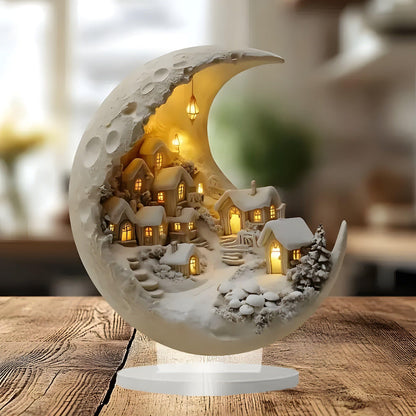 Royallure Acrylic Moon Light Village Scene Tabletop Decor for Home Accent