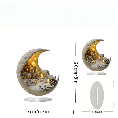 Royallure Acrylic Moon Light Village Scene Tabletop Decor for Home Accent