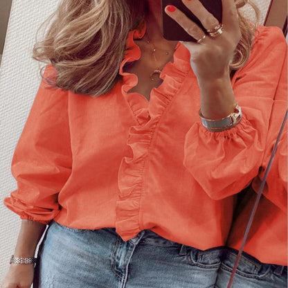 Ruffle Blouse For Women | Loose Cut | Orange
