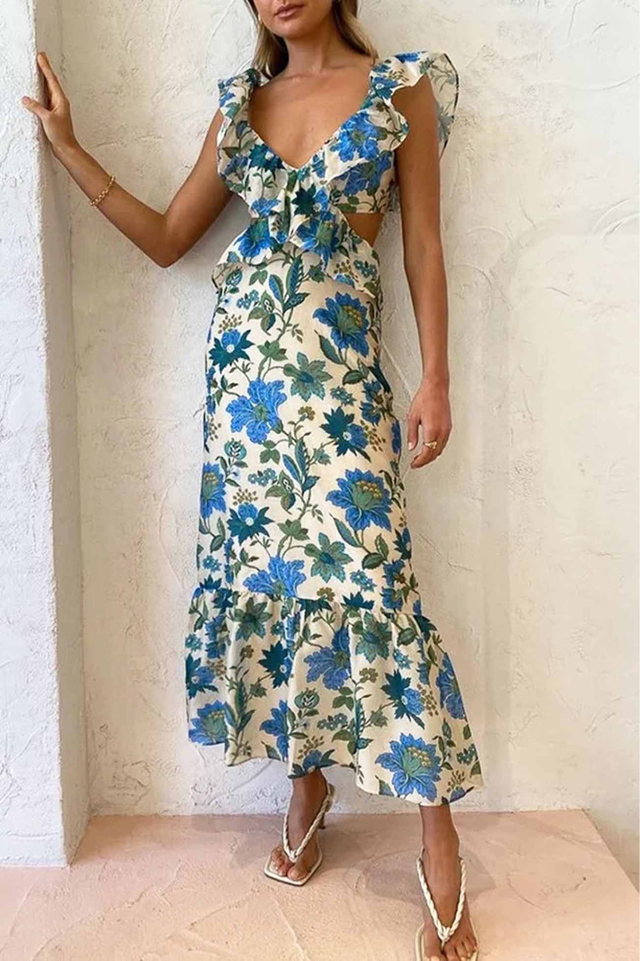 Jamie | Floral Elegant Ruffle Maxi Dress