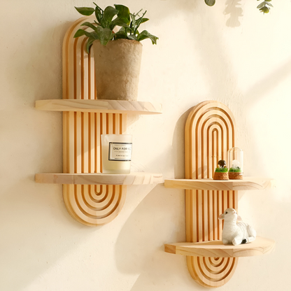 Moderna Geometriska Vägghyllor i Trä, 35cm