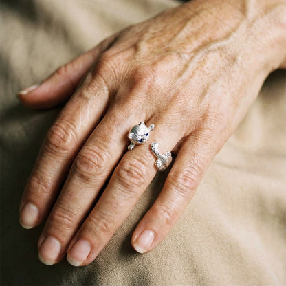 Anillo Ajustable de Plata 925 con Gatito