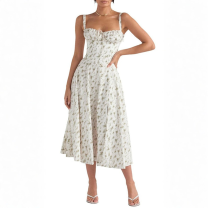 Ryan | Women Slip Dress Sweetheart Neck Spaghetti Straps Side Slit Front Tie