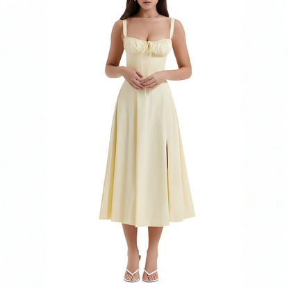 Ryan | Women Slip Dress Sweetheart Neck Spaghetti Straps Side Slit Front Tie