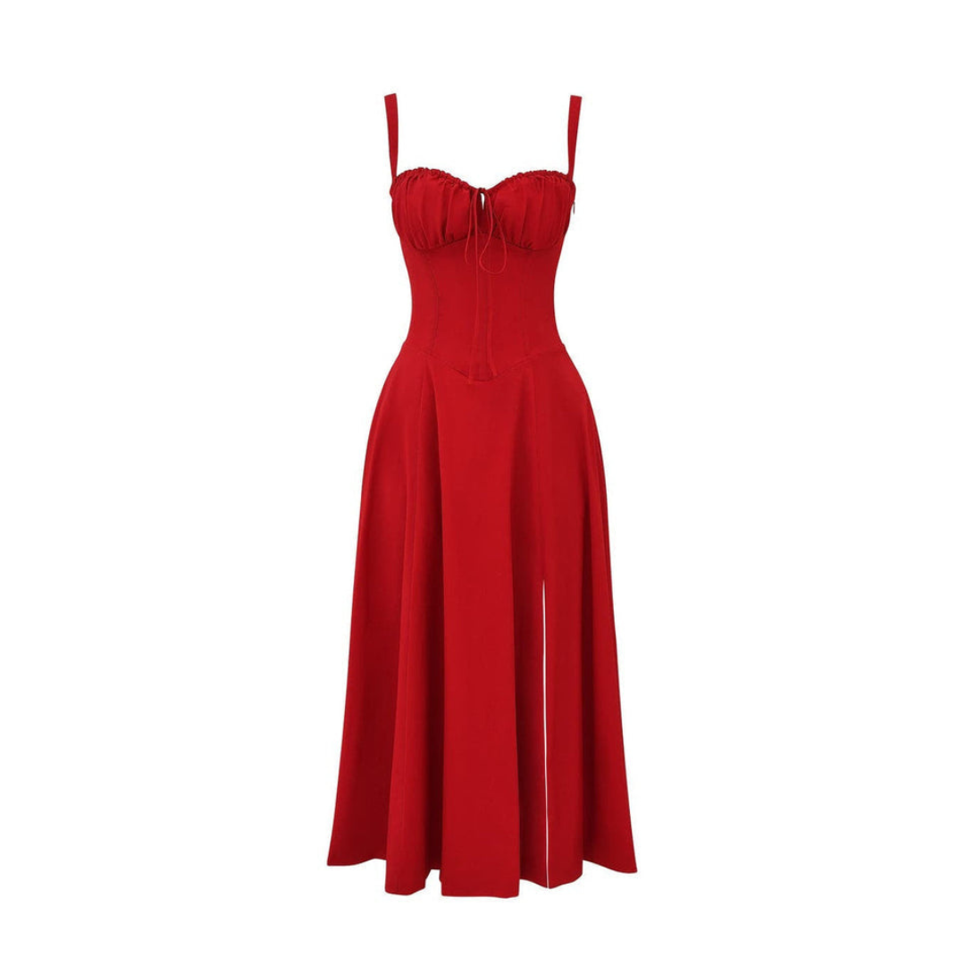 Ryan | Women Slip Dress Sweetheart Neck Spaghetti Straps Side Slit Front Tie
