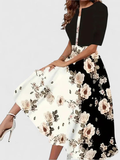 Women's Floral Midi Dress 3/4 Sleeve A-Line Occasion Dress