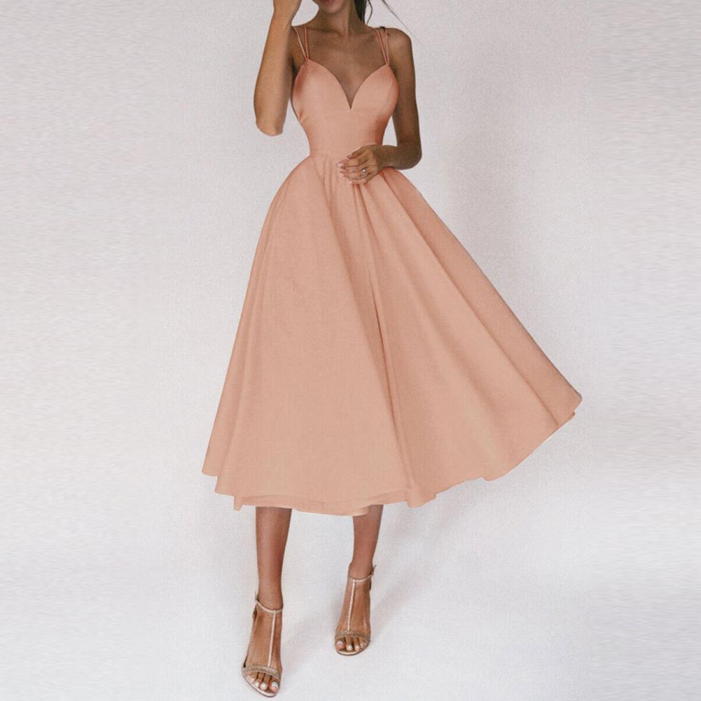 Women’s Midi Dress Flared Skirt Structured Bodice Strap Detail
