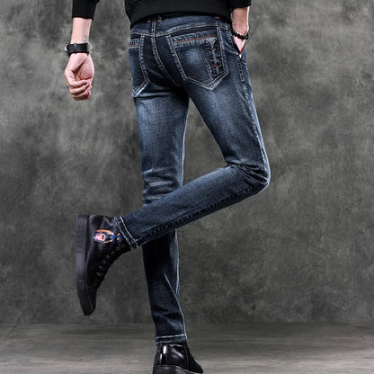 Jeans Men's Denim Stretch Slim Casual Trendy Pants Small Feet Fashion Work Daily Long New Brand Male