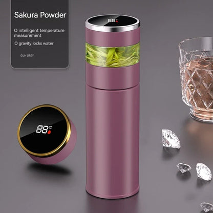 ThermoBrew | Isolerende fles met LED-temperatuurindicator & theefilter | 450 ml | Roestvrij staal 304 | Zwart