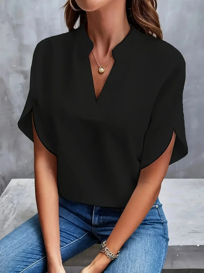 Women Elegant Split Sleeve V Neck Blouse