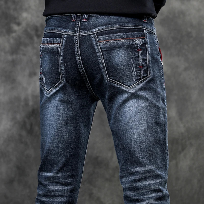 Jeans Men's Denim Stretch Slim Casual Trendy Pants Small Feet Fashion Work Daily Long New Brand Male