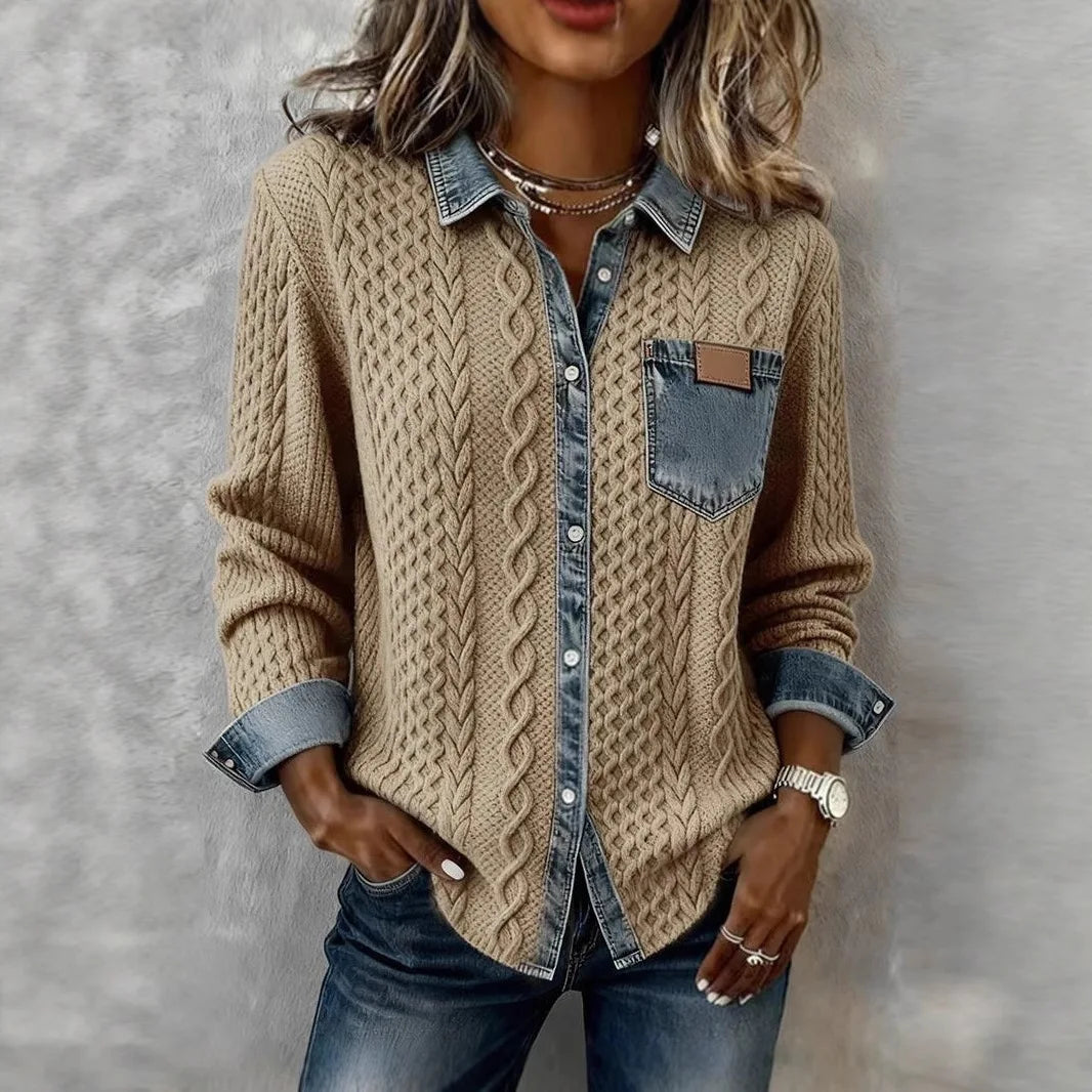 Elara | Textured Patchwork Button Sweater