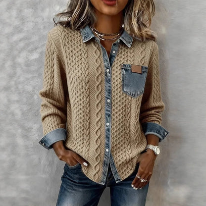 Elara | Textured Patchwork Button Sweater