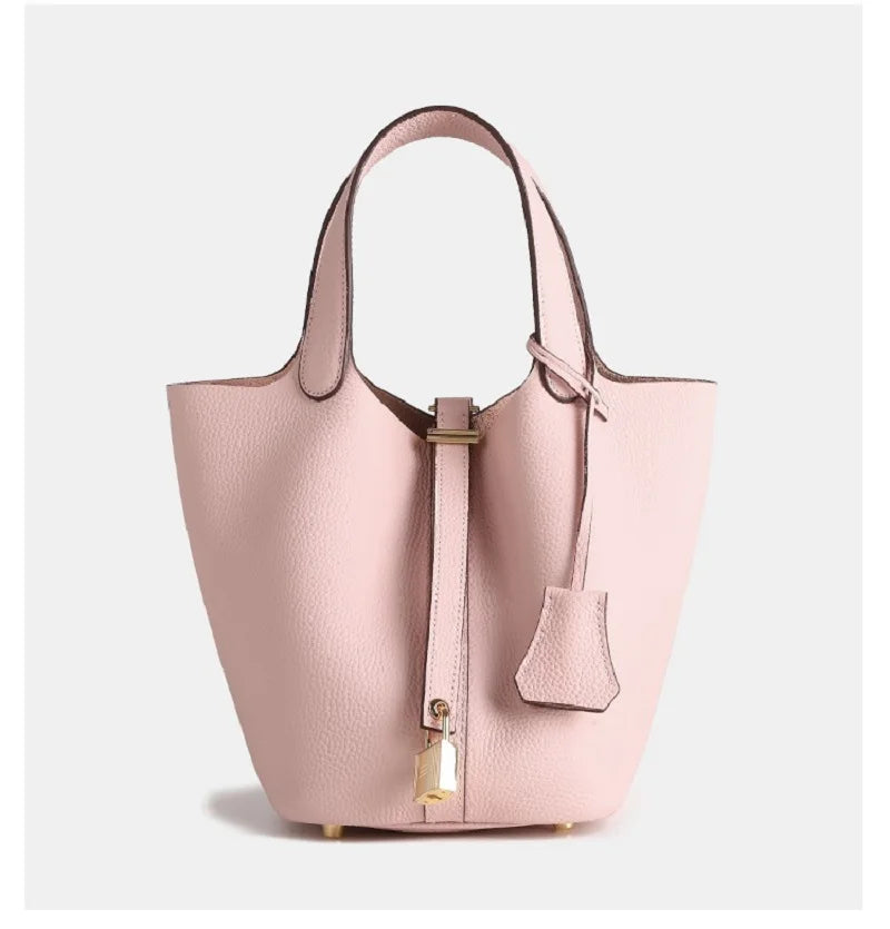 Jasmine | Textured Leather Lock Detail Tote Bag