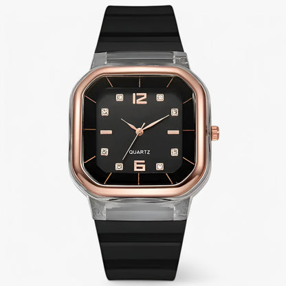 Janessa | Dameur i silikone med stor urskive og strassdetaljer - sort - watches - {{ product_tags }