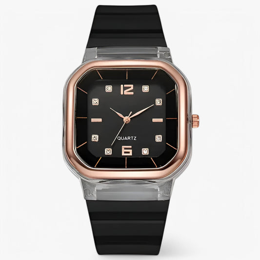 Janessa | Dameur i silikone med stor urskive og strassdetaljer - sort - watches - {{ product_tags }