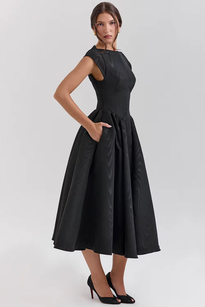 Paelina – Structured Cap Sleeve Midi Dress