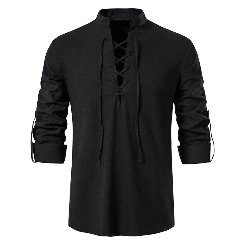 Sommerhemd Herren Relaxed Fit Freizeit mit Bindeband am Ausschnitt
