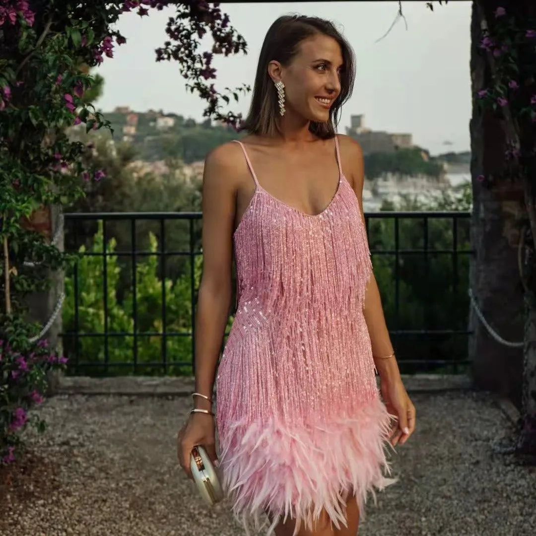 Faith | Women's Cocktail Dress with Fringe Feathers | Lunarafi