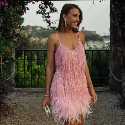Faith | Women's Cocktail Dress with Fringe Feathers | Lunarafi