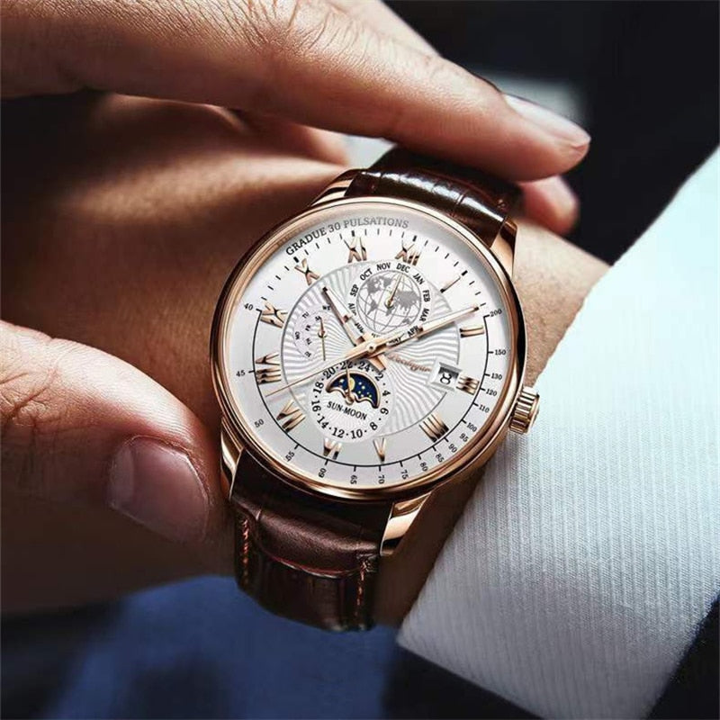 NovaQuartz | Hoogwaardig lichtgevend quartz herenhorloge met leren band