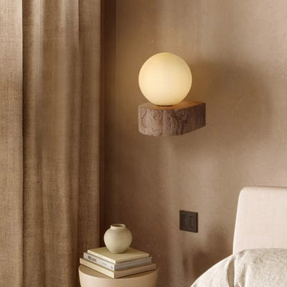 LuxRoyale Wabi Sabi Cave Stone Base Round Wall Lamp With Soft Warm LED Glow