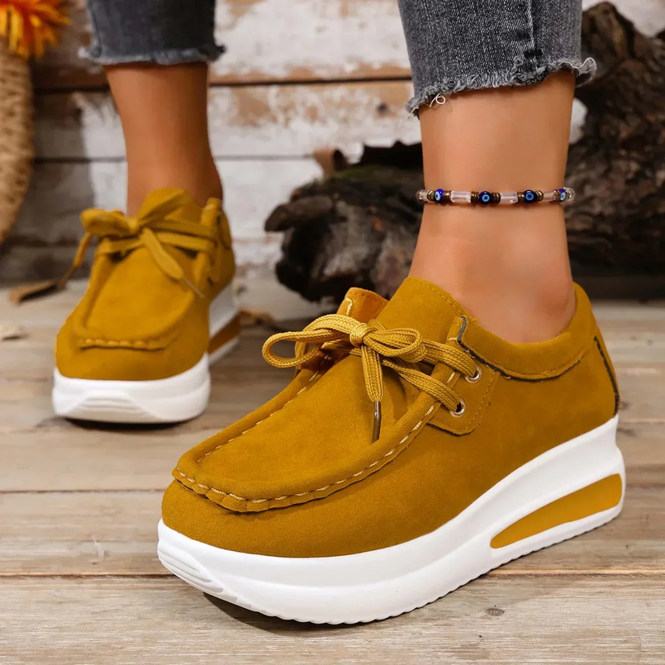 Women's Leather Platform Trainers Wedge Sneakers