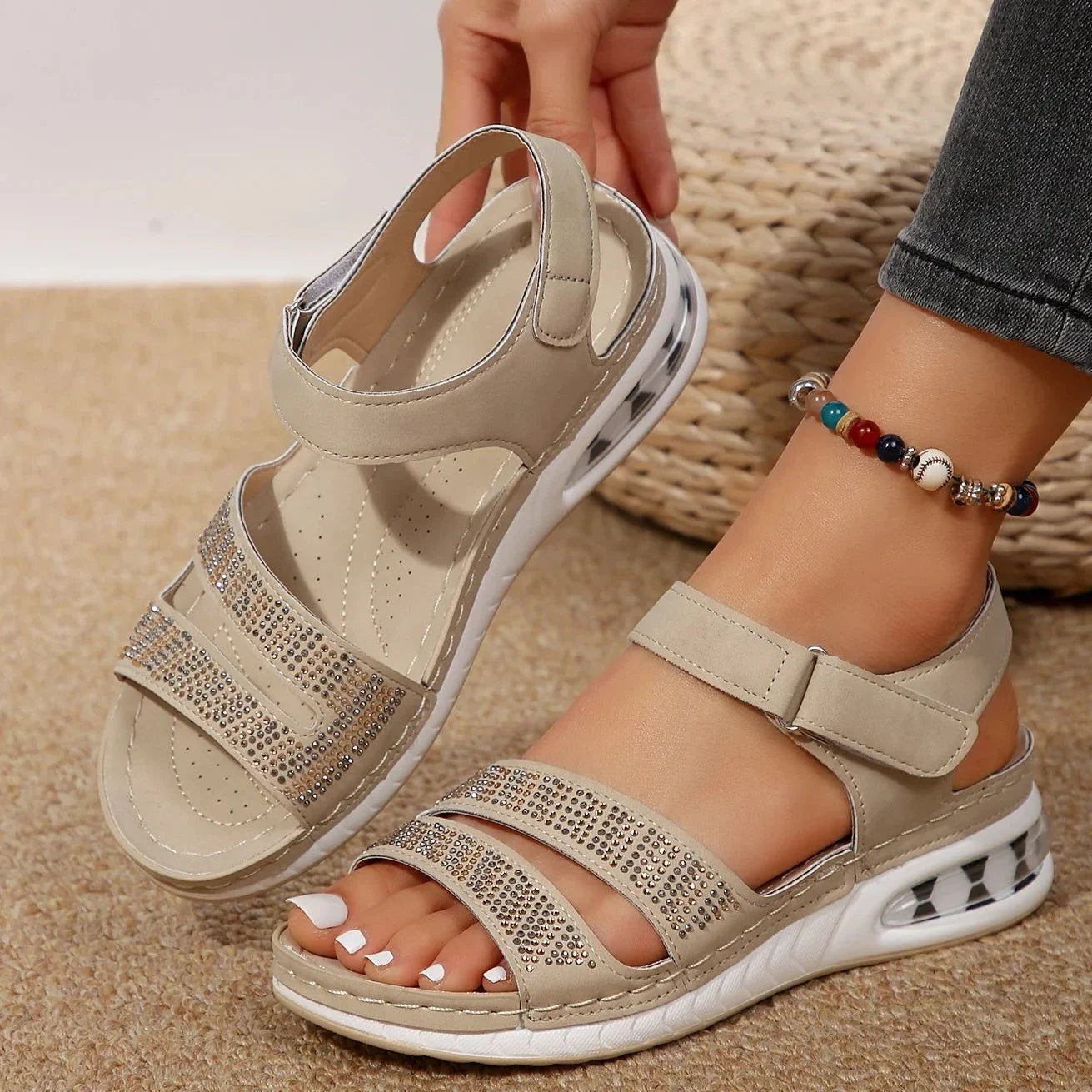 Lisaa Sandals by JesseVance London: The Ultra Comfortable Mid-Heel Air-Cushioned Crystal-Embellished Sandals