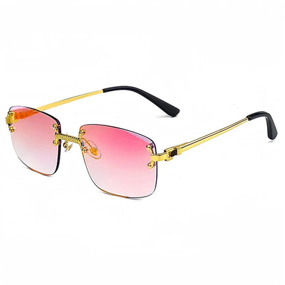 Caterside Rimless Gradient Sunglasses Men Luxury Designer Square Metal Frame Sun Glasses Women Punk Style Party Business Glasses