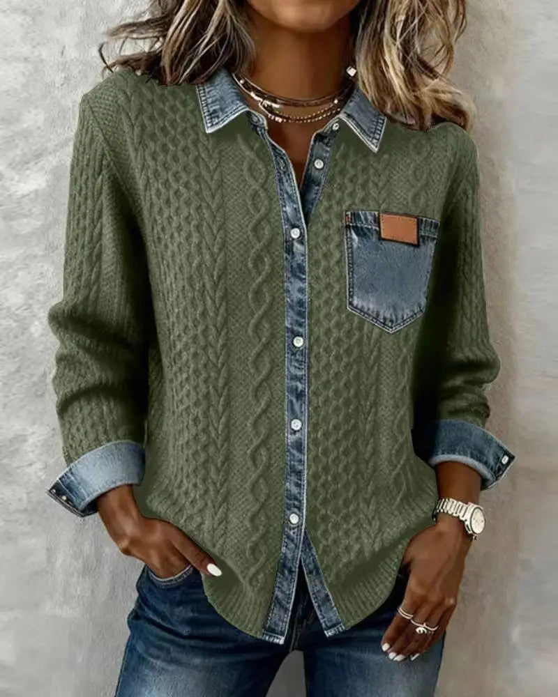 Elara | Textured Patchwork Button Sweater