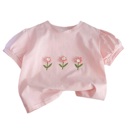 Solo Leveling Girls Short-sleeved Summer Cotton Cute Baby Girl Stylish Three-dimensional Flower Children's T-shirt Clothes