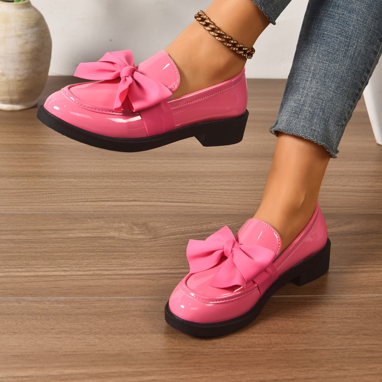 Mocassins en Cuir à Enfiler – Chaussures Élégantes avec Nœud et Semelle Plateforme