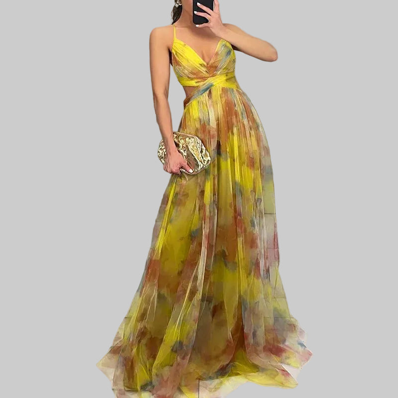 Luna | Pleated Flowing Strap Maxi Dress