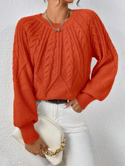 Twist Cozy – Camisola de malha com gola redonda e mangas compridas, quente e versátil 🍁✨