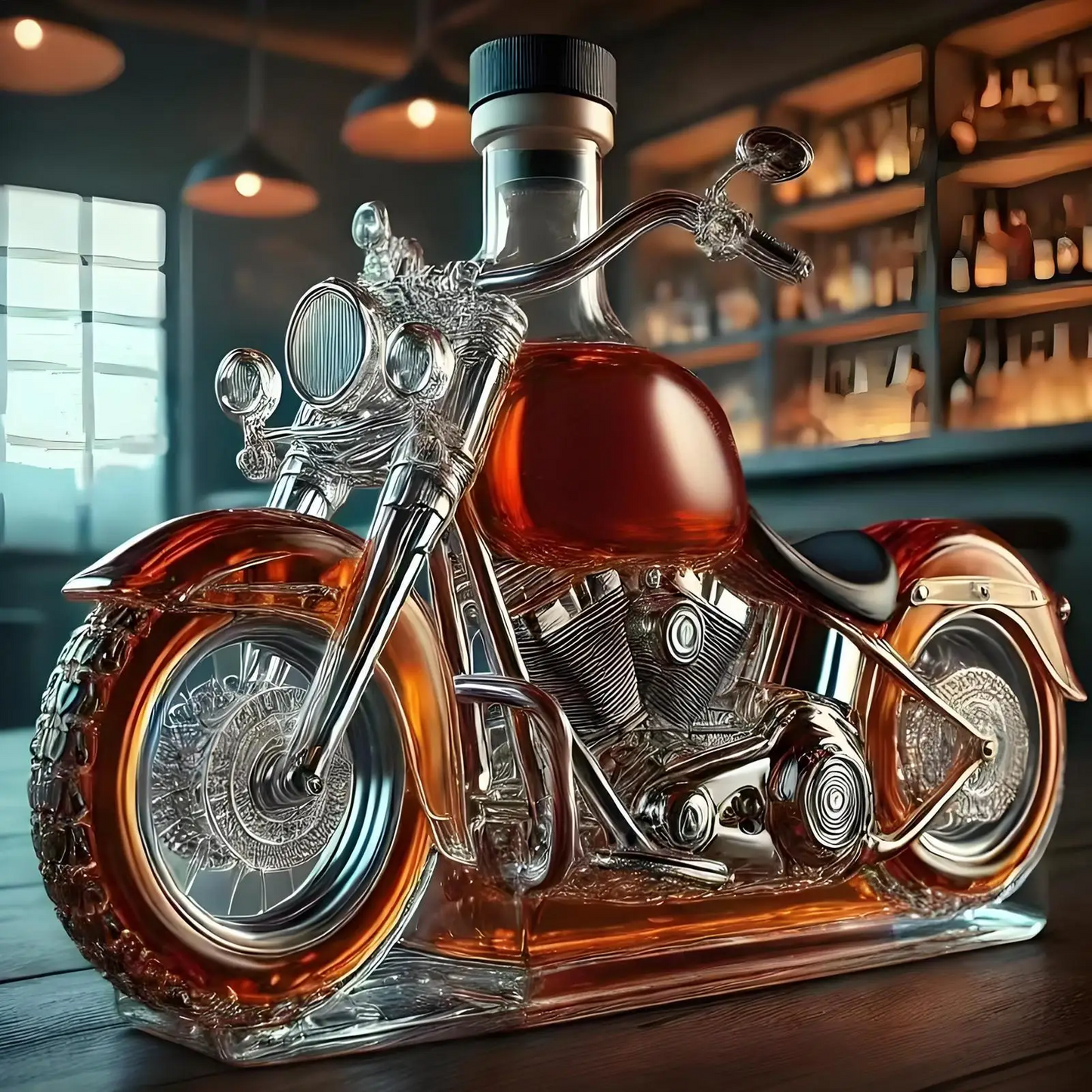 Motorcycle Whiskey Decanter Glass Bottle